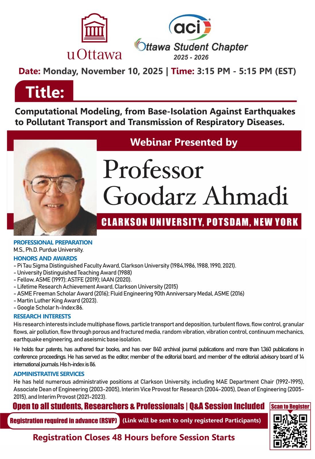 Webinar speaker: Dr Goodarz Ahmadi